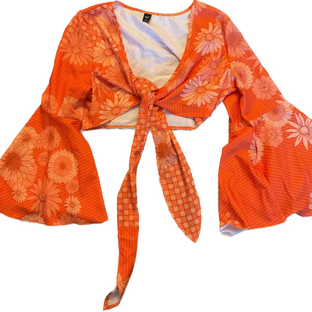 Floral Orange Bell Sleeve Top